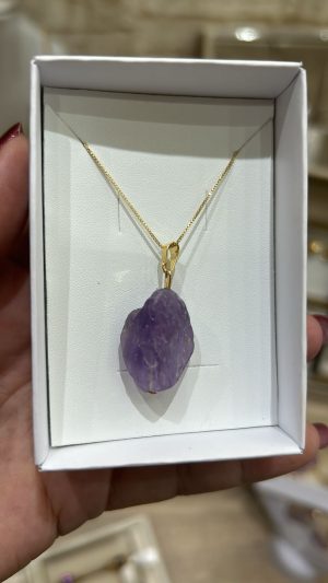 Colar banhado a ouro  ametista bruta